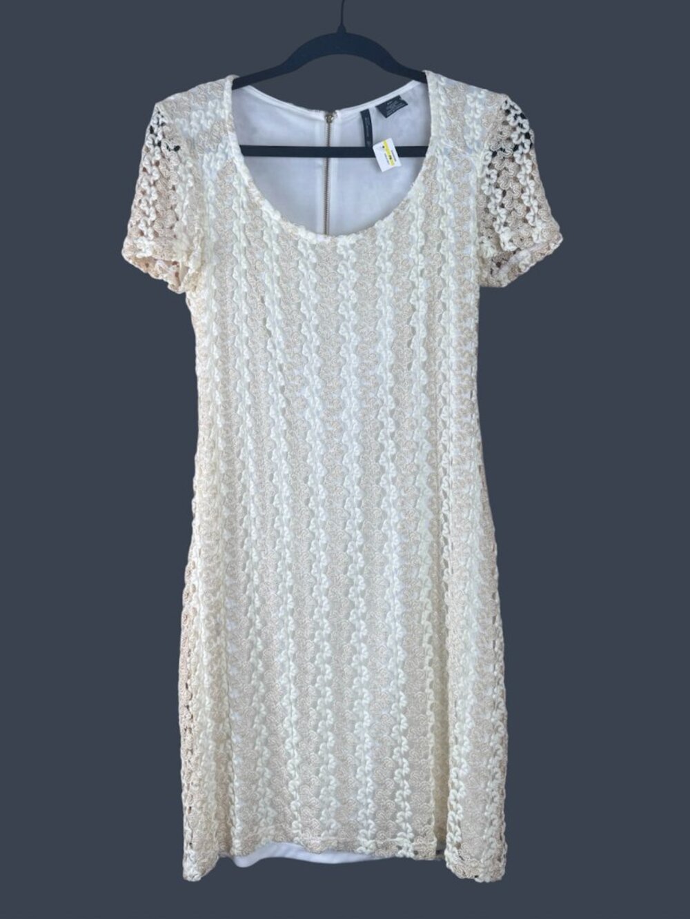 New Directions Lace Dress Ivory & Gold Women's Size Petite M